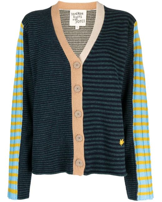 YANYAN KNITS Blue Logo-Embroidered V-Neck Cardigan