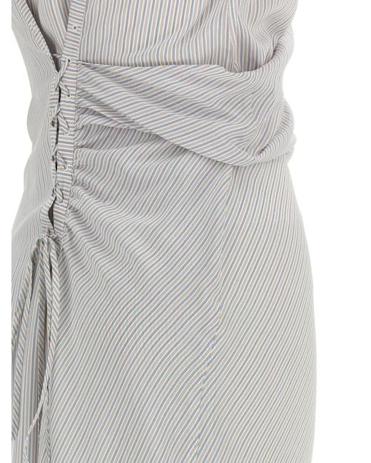 McQueen White Striped Draped-Design Dress