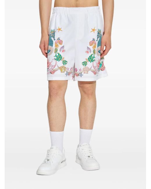 Versace White Graphic-Print Shorts for men