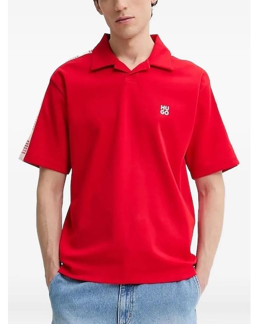 HUGO Red Point-Collar Panelled Polo Shirt for men