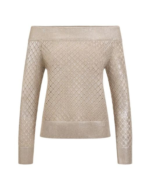 Oscar de la Renta Natural Foil Off-Shoulder Pullover