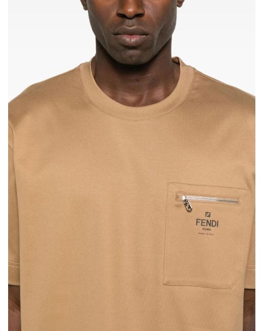 Fendi Zip-Pocket T-Shirt in Natural for Men Lyst UK