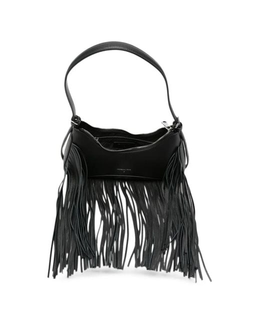 Patrizia Pepe Black Sac Porté Épaule En Cuir À Franges