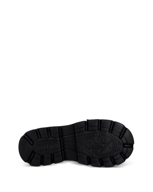 Buffalo Black Brake Two Strap Buckle-Fastening Platform Sandals