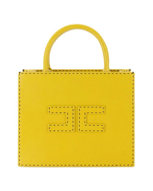 Elisabetta Franchi Yellow Kleine Tote Bag mit Kontrastnähten