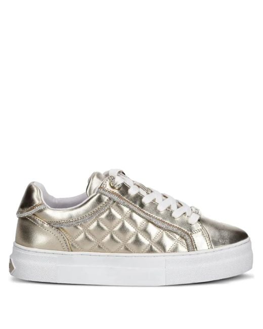 Guess White Gratea Quilted Metallic-Effect Sneakers