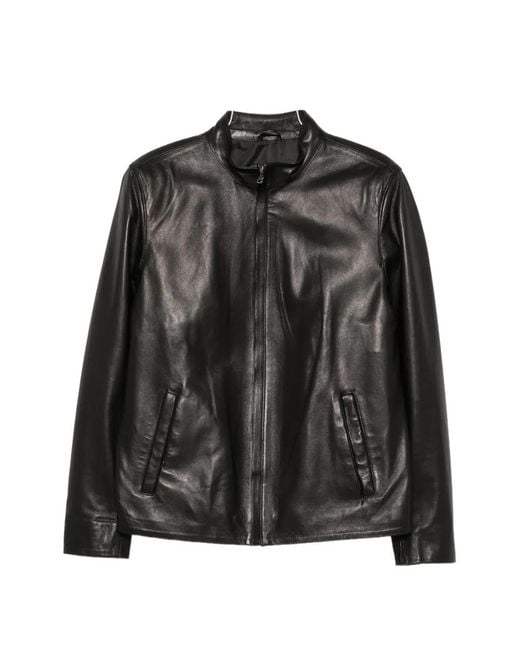 SERGIO MORETTI FIRENZE Black Zip-Up Leather Jacket for men