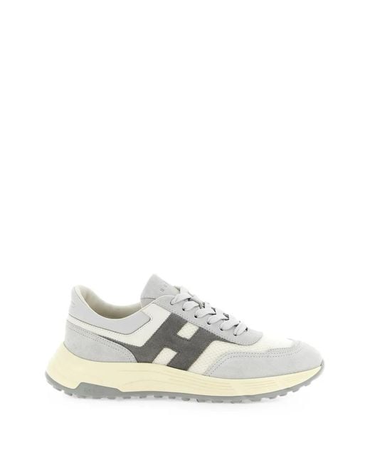 Hogan White Hyperlight Suede-Panel Low-Top Sneakers for men