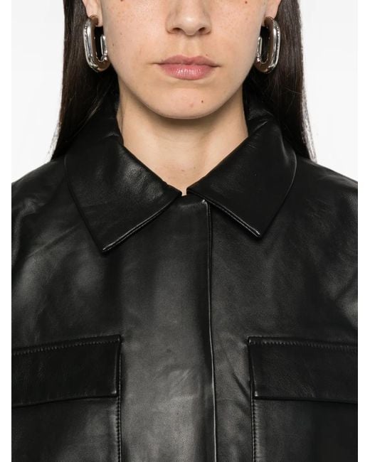 St. Agni Black Flap-Pocket Leather Jacket