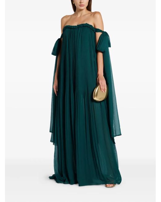 LEO LIN Green Camila Off-shoulder Maxi Dress