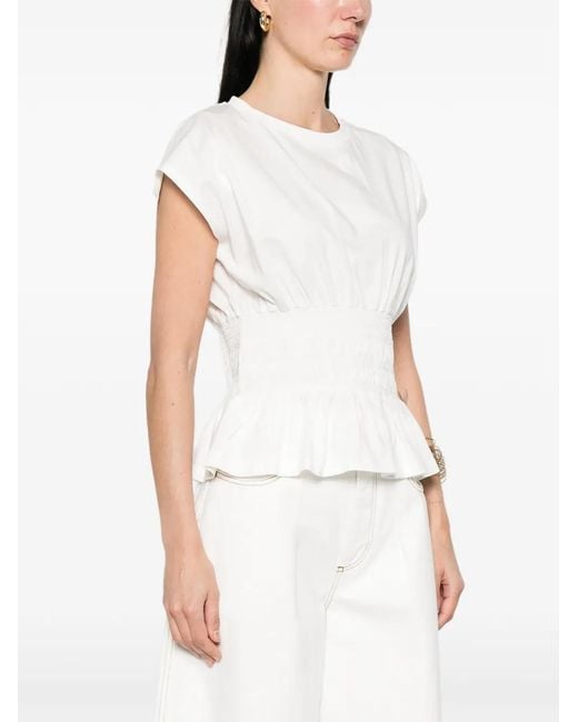 Maje White Ruffled T-Shirt