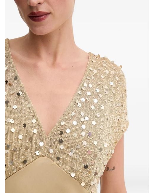Never Fully Dressed Natural Sequin V-Neck Maxi Dress