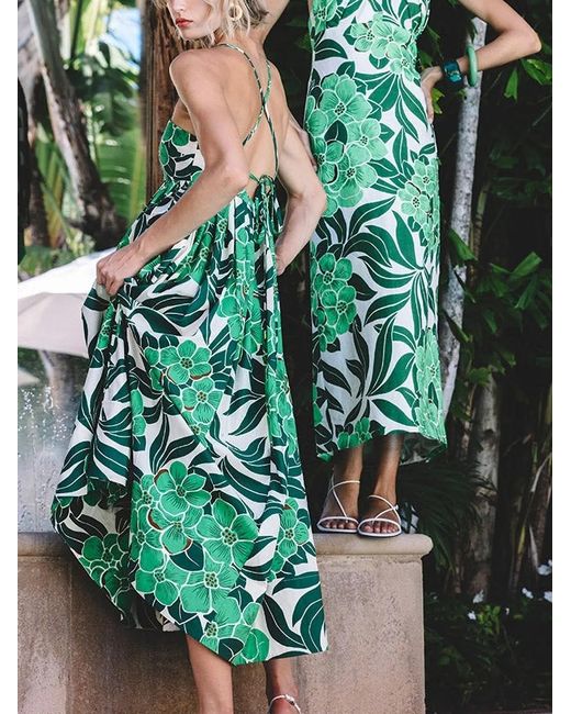 Cara Cara Green Perla Floral-Print Halterneck Midi Dress