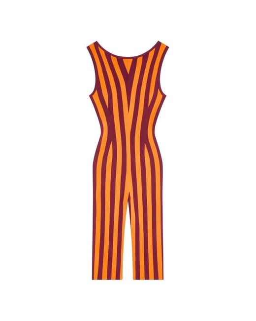Dries Van Noten Orange Striped Knitted Jumpsuit