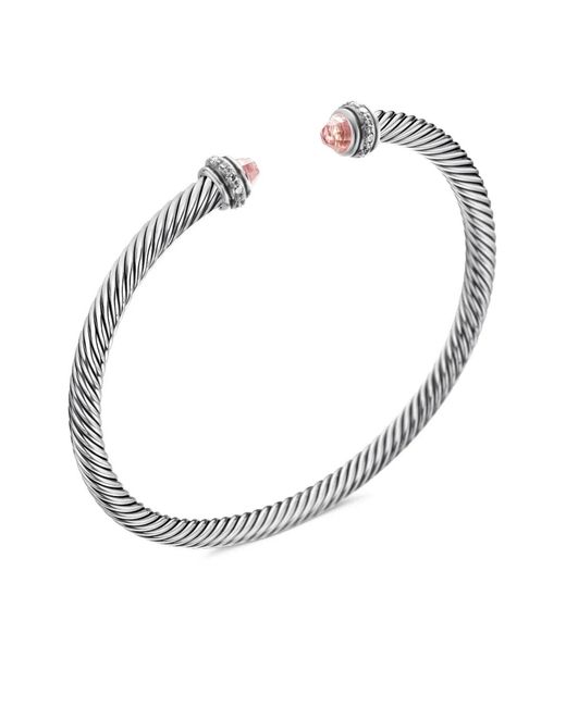 David Yurman White Sterling Classic Cable Diamond Bracelet (4Mm)