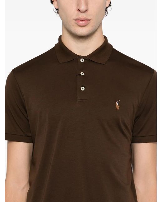 Polo Ralph Lauren Embroidered-Logo Cotton Polo Shirt in Brown for