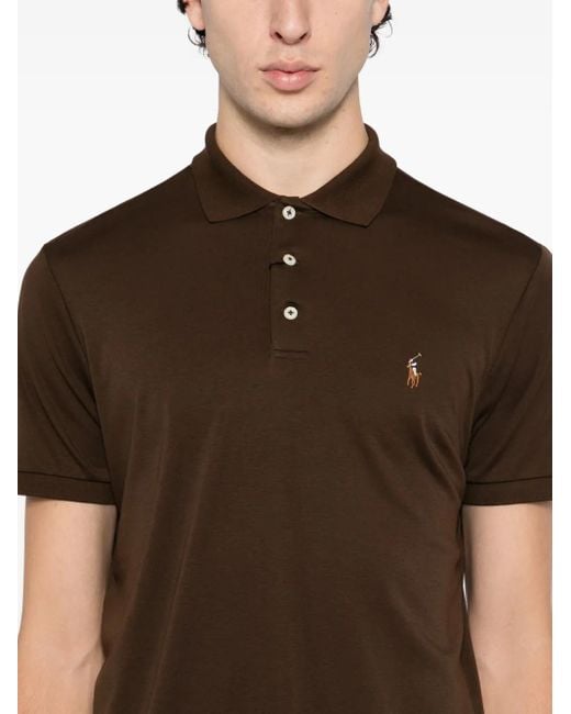 Polo Ralph Lauren Brown Embroidered-Logo Cotton Polo Shirt for men