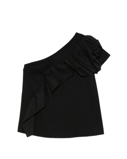 Psophia Black Ruffled One-Shoulder Top