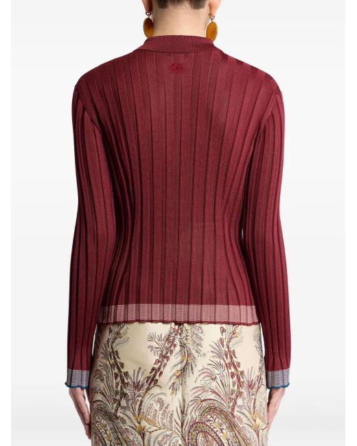 Etro Red Ribbed Polo Top
