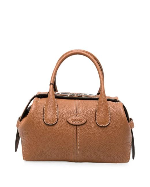 Tod's Brown Mini Logo-Patch Pebbled Tote Bag
