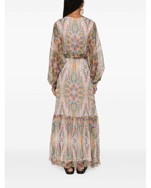Etro Natural Multicolour Paisley-print Silk Maxi Dress