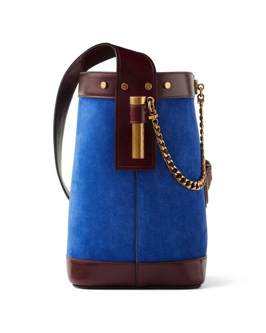 Versace Blue Pivot Small Suede Bucket Bag