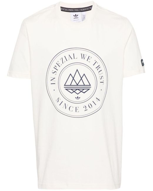 Adidas White Logo-print Cotton T-shirt for men