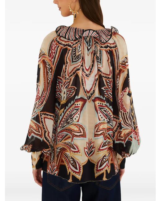 Farm Rio Blue Tapestry Dream Ruffled Blouse