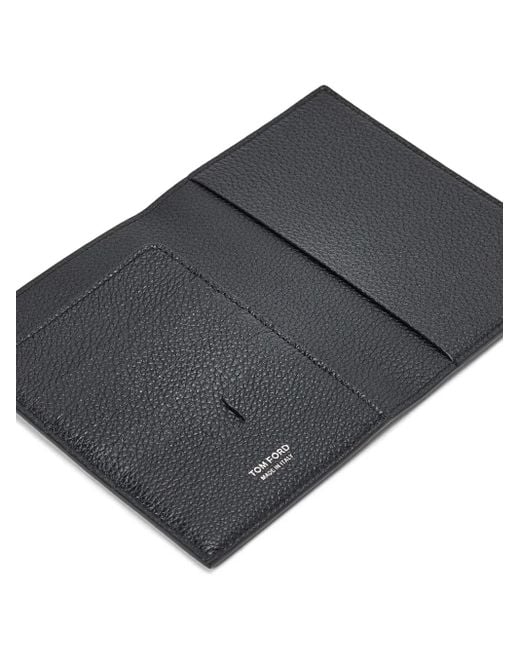 Tom Ford Black Logo-Lettering Bi-Fold Leather Cardholder for men