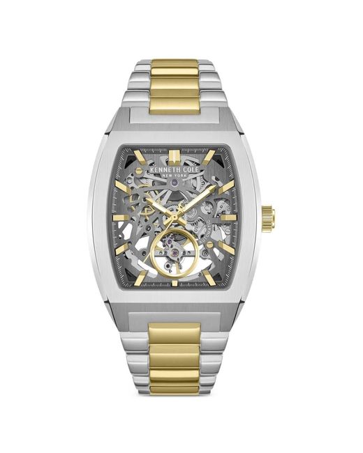 Kenneth Cole Metallic Skeleton-Dial Tonneau-Face 40Mm Watch for men