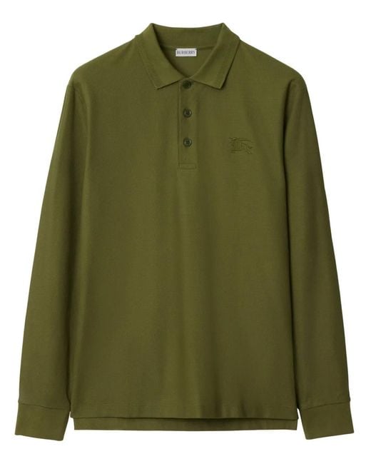 Burberry Green Long-Sleeve Cotton Polo Shirt for men