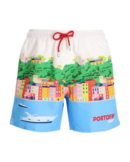 Mc2 Saint Barth Blue Graphic-Print Swim Shorts for men