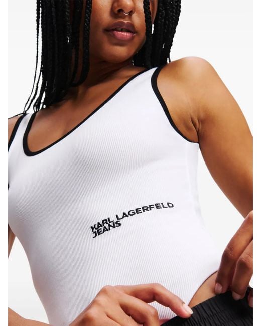 Karl Lagerfeld White Logo-Embroidered Bodysuit
