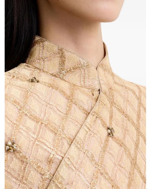 Shanghai Tang Natural Qipao Latticework Embellished Top