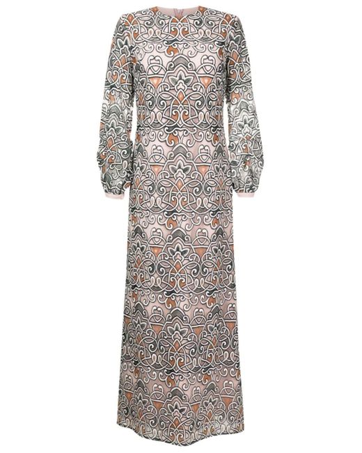 Olympiah Gray Arabesco Embroidered Maxi Dress