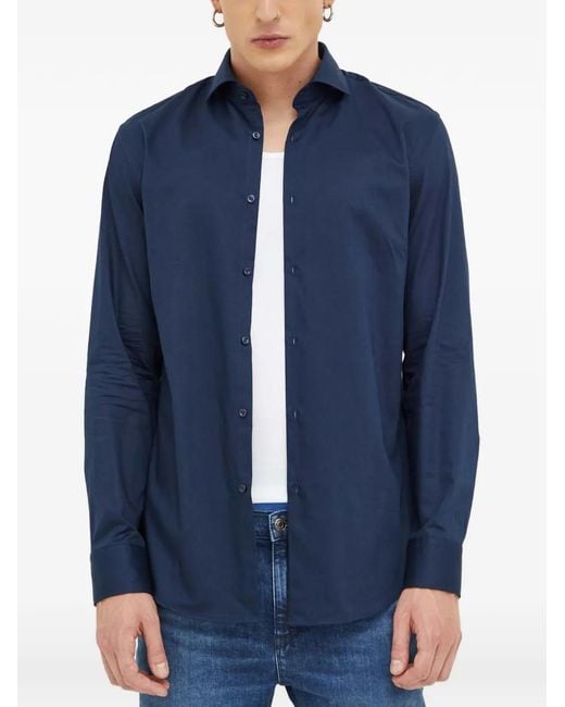 HUGO Blue Button-Up Long-Sleeve Shirt for men