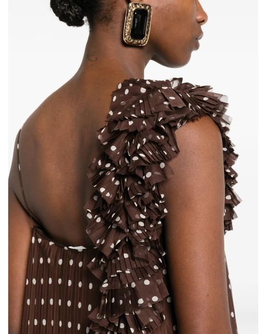 P.A.R.O.S.H. Brown Robe Mi-Longue Volantée À Pois