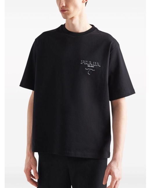 Prada Black Jersey T-shirt With Logo for men