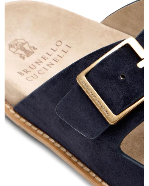 Brunello Cucinelli Blue Double-Buckle Suede Sandals for men