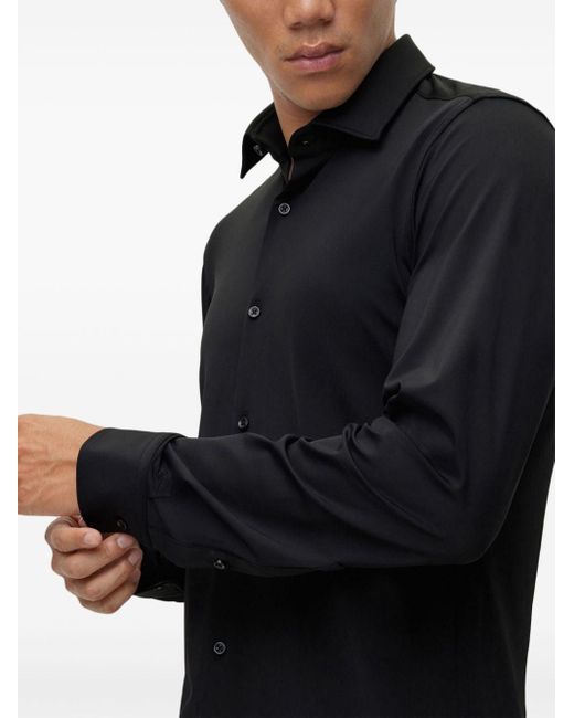HUGO Black Stretch Button-up Shirt for men