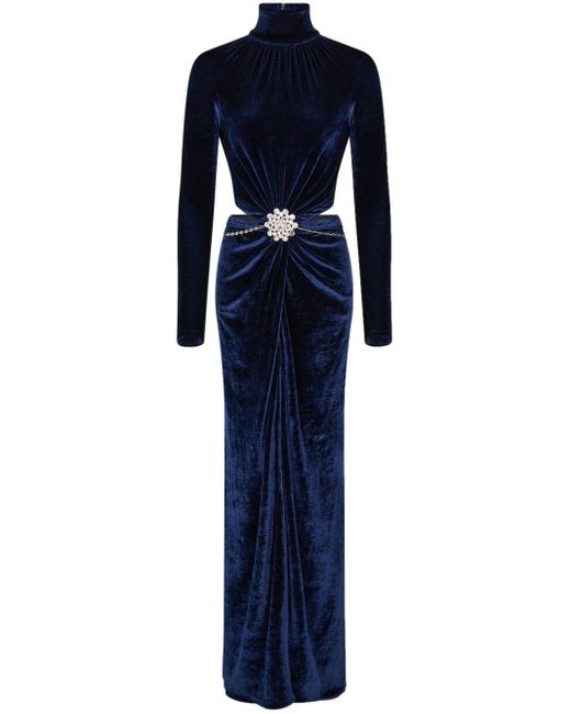 Rabanne Blue Embellished Velvet Maxi Dress