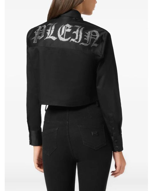 Philipp Plein Black Gothic Plein Cropped Shirt