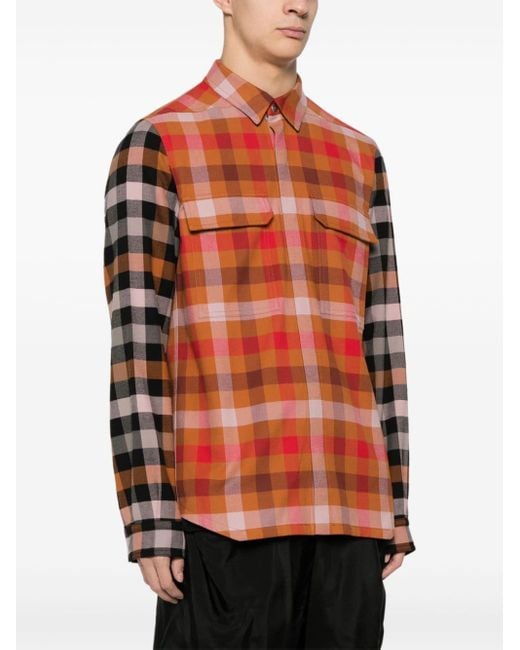 Rick Owens Orange Plaid Flannel Shirt for men