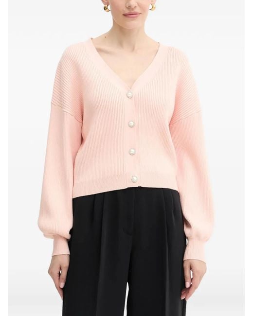 Guess Pink Pearl-Button Long-Sleeves Cardigan