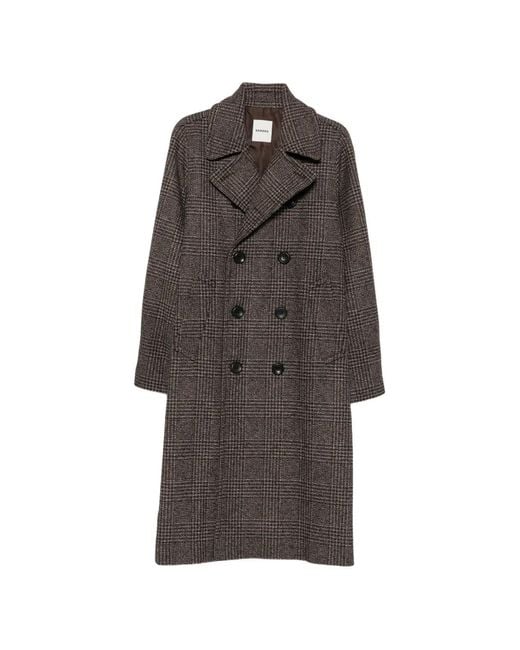 Sandro Brown Checked Double-Breasted Coat for men