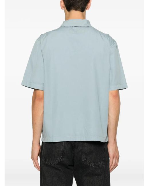 C P Company Blue Logo-Embroidered Short-Sleeve Overshirt for men