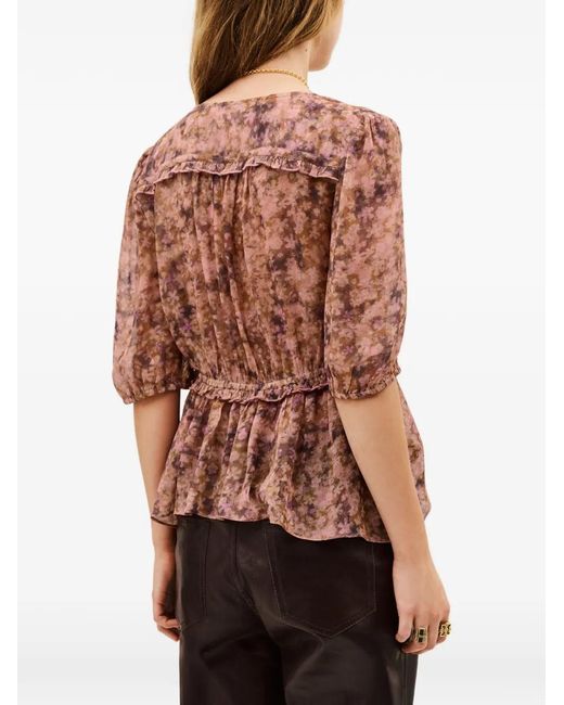 Ba&sh Pink Asya Floral-Print Ruffled Top