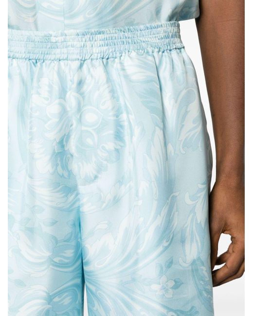 Versace Shorts aus Seide mit Barocco-Print in Blue für Herren