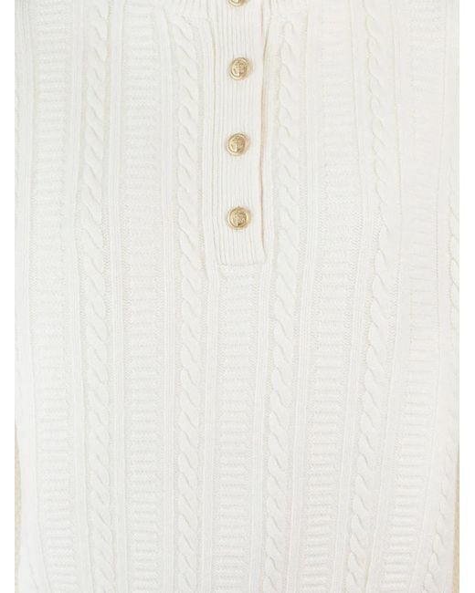 A.P.C. White Thea Cable-Knit Button Sweater