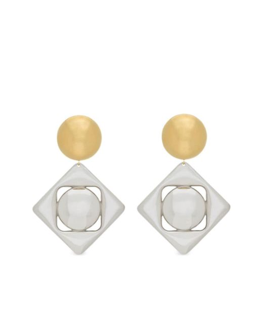 Saint Laurent White Geometric Metal Earrings